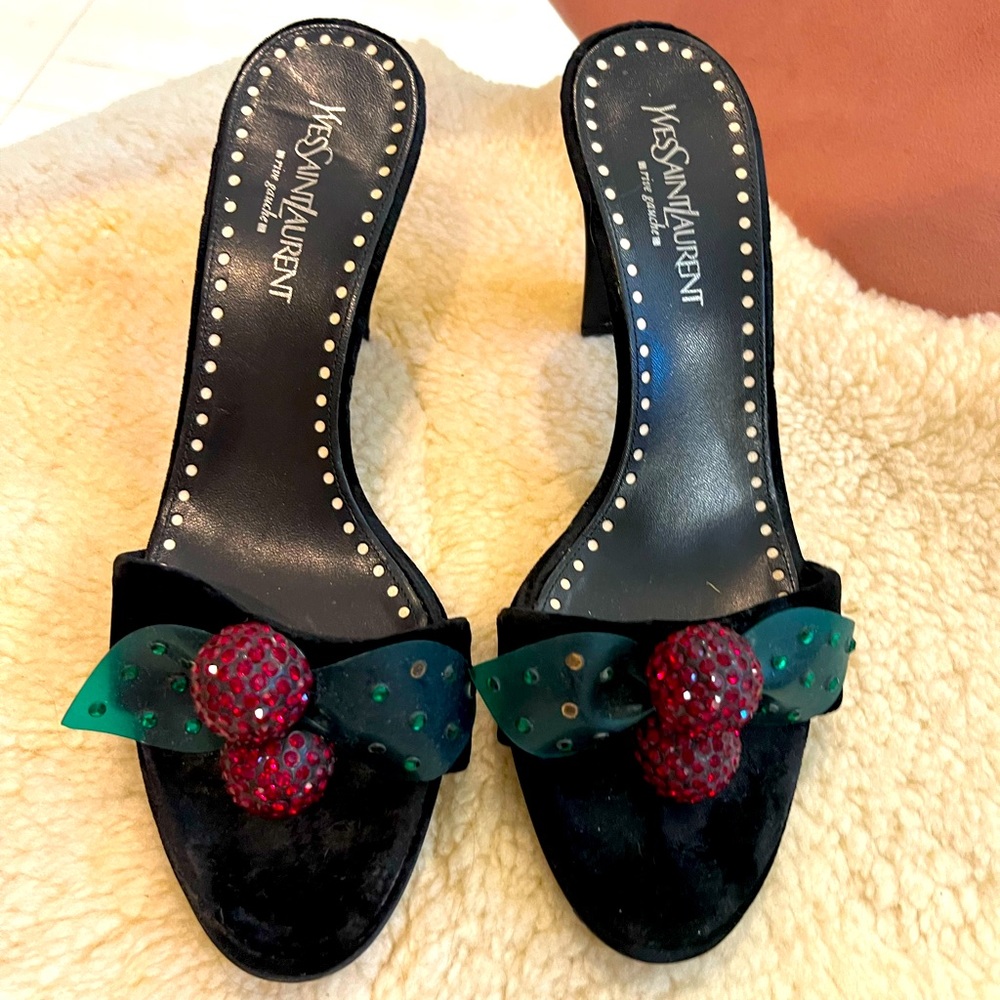 Yves Saint Laurent YSL cherry velvet heels